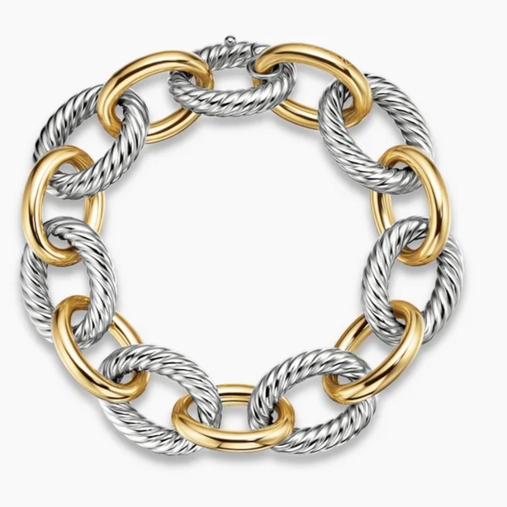 David Yurman OVAL LINK CHAIN BRACELET Sterling Silver with 18K Yellow Gold